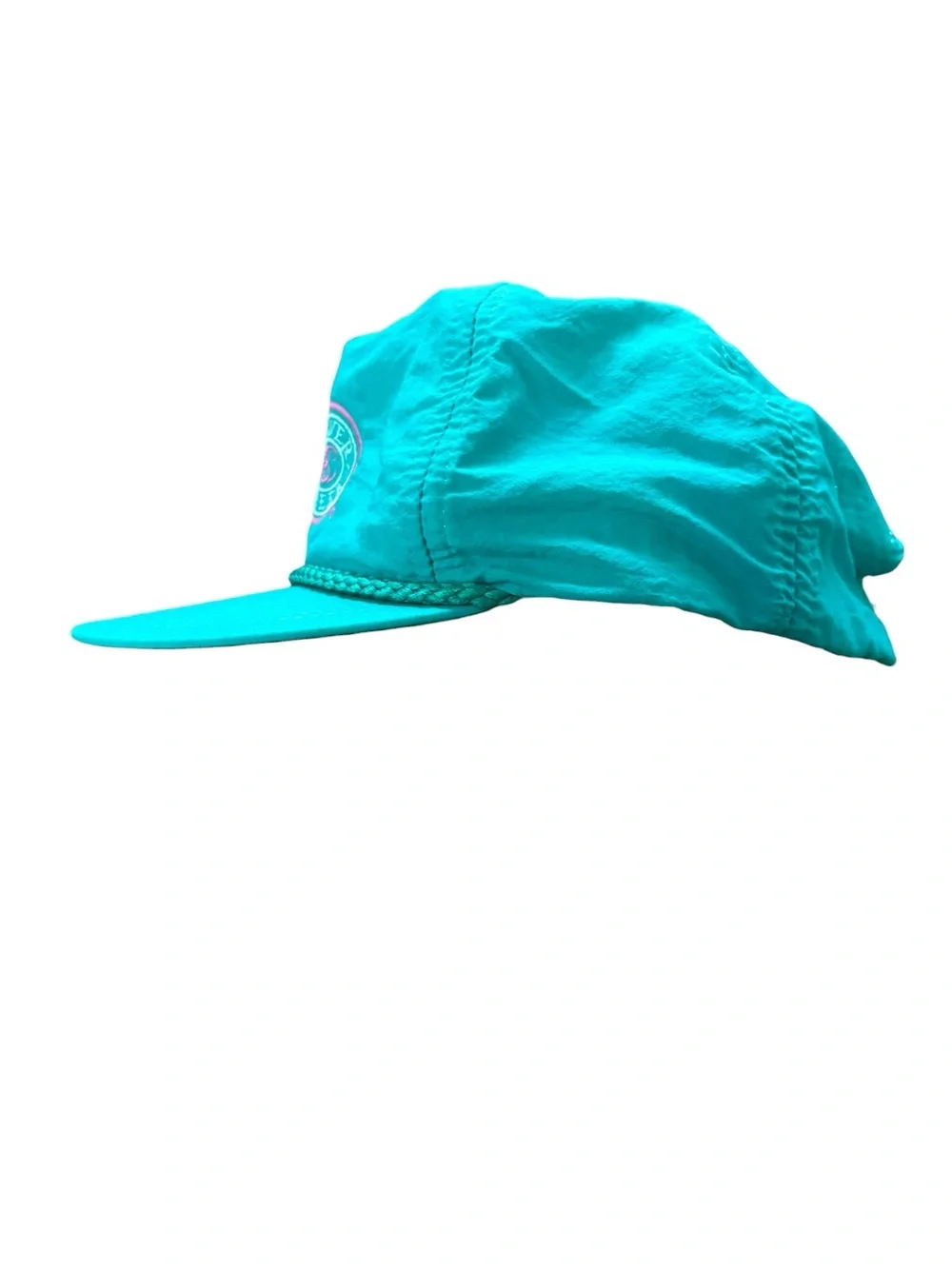 Vintage 80s Beaver Creek Ski Resort Nylon Rope Hat Teal Pink Neon Retro - Picture 3 of 7
